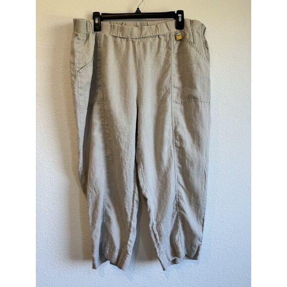 Ellen Tracy Women's Beige Linen Cropped Pants High Rise Pockets Size XL - Picture 1 of 12